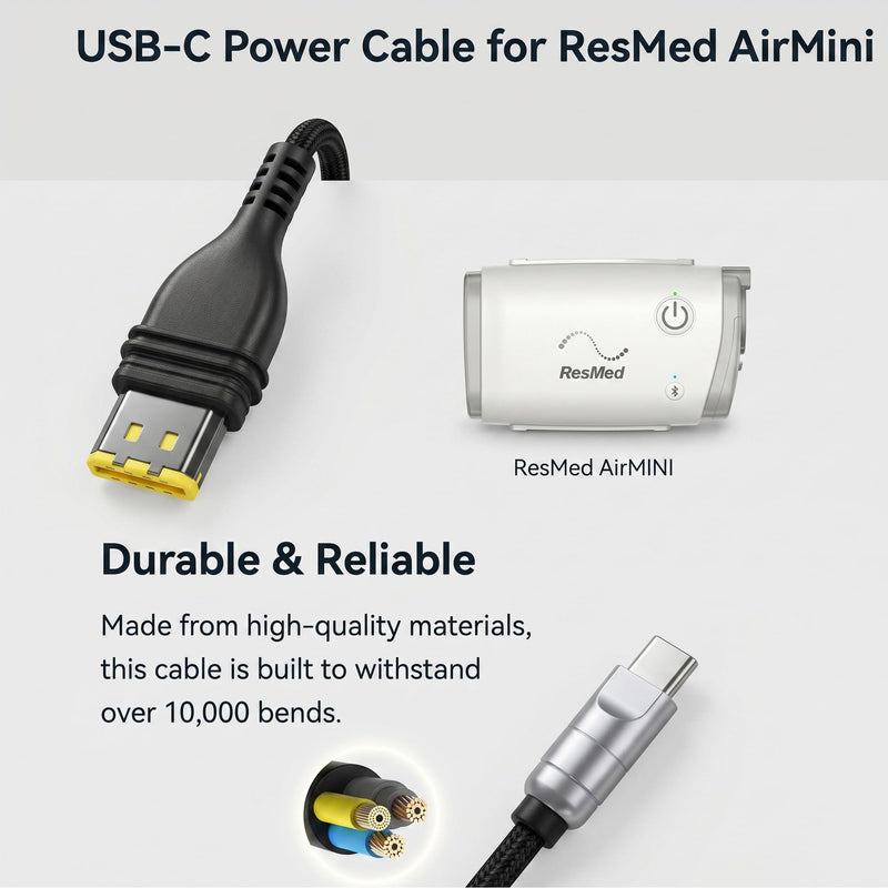Jeasun USB-C Power Cord for Resmed AirMini – PD 20V-to-24V Boost Cable, Works with Power Banks, Car Chargers & AirMini Battery Pack, Travel & Camping Ready, 1.6m/5.2ft 5.2ft