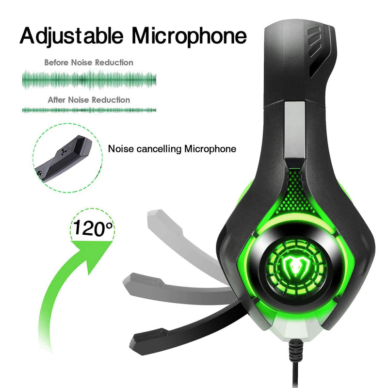 BlueFire 3.5mm PS4 Gaming Headset Headphone with Microphone and LED Light Compatible with Playstation 4, PS5, Xbox one, PC (Green) Green