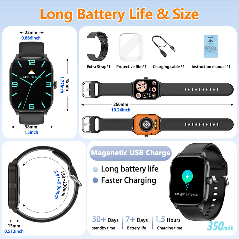 Odsslgw Smart Watch for Women Men, GPS Smartwatches with Heart Rate/SpO2/Sleep/Stress Monitor, 100+ Sports Fitness Watches, IP68 Waterproof Activity Tracker for Android/iOS Phone (Black, 1.96"_GPS) Black