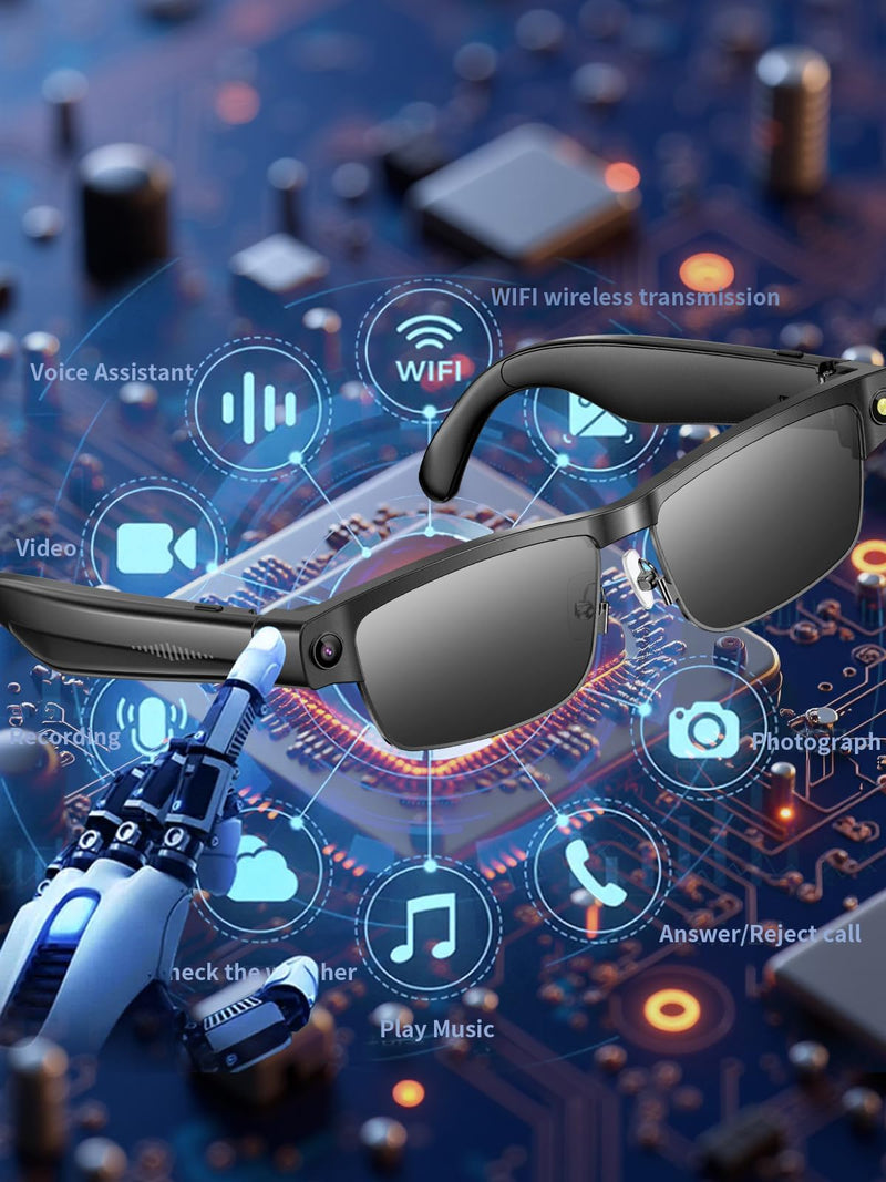Smart Glasses Camera Recording Video Voice 4K 8MP Camera Photo AI Chat Translation Open Ear Audio Music Dual Microphone Sport Bluetooth Glasses for Men Women Clear Black