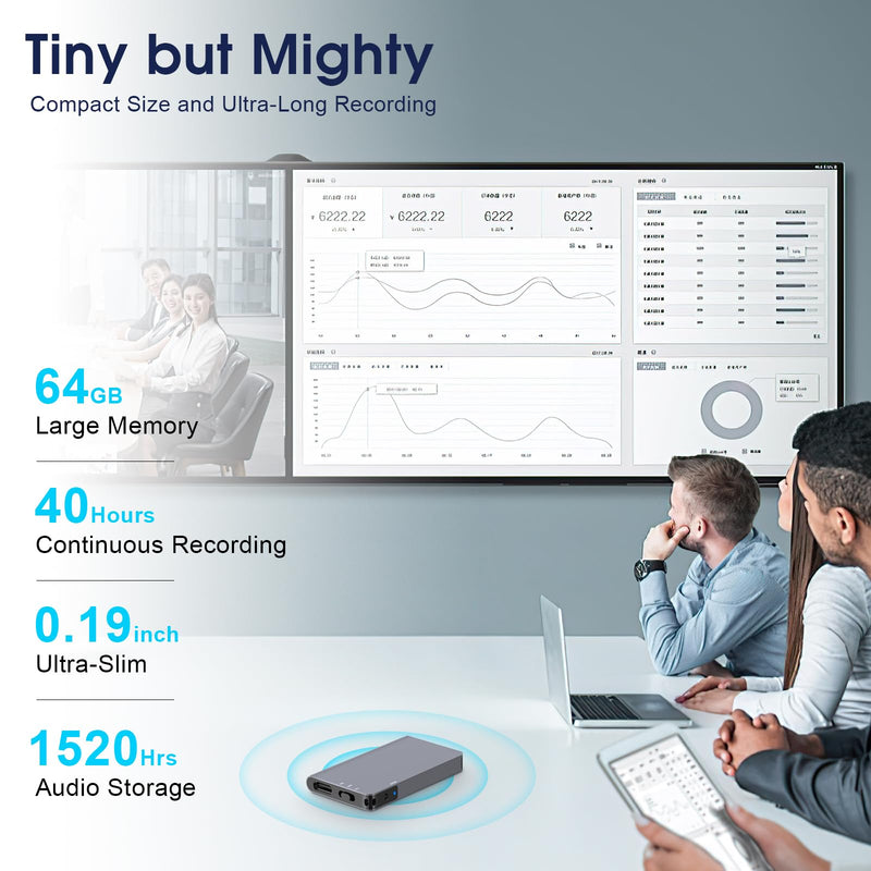 [AUSTRALIA] - 64GB Magnetic Digital Voice Recorder - 40 Hours Continuous Recording Device Voice Activated Recorder with AI-Intelligent Triple Noise Reduction - Audio Recorder Device for Lectures Meetings Interviews 64GB 