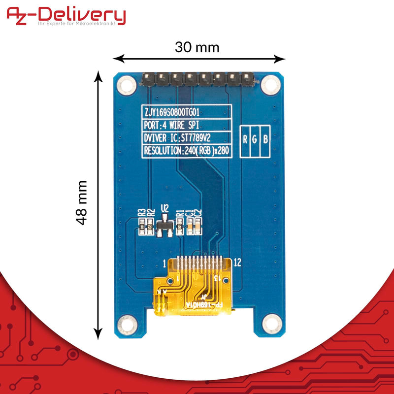 [AUSTRALIA] - AZDelivery 3 x 1.69" TFT Display with 240 x 280 Resolution ST7789V2 Driver - Rounded Corners and SPI Interface - Perfect for Microcontroller Projects 
