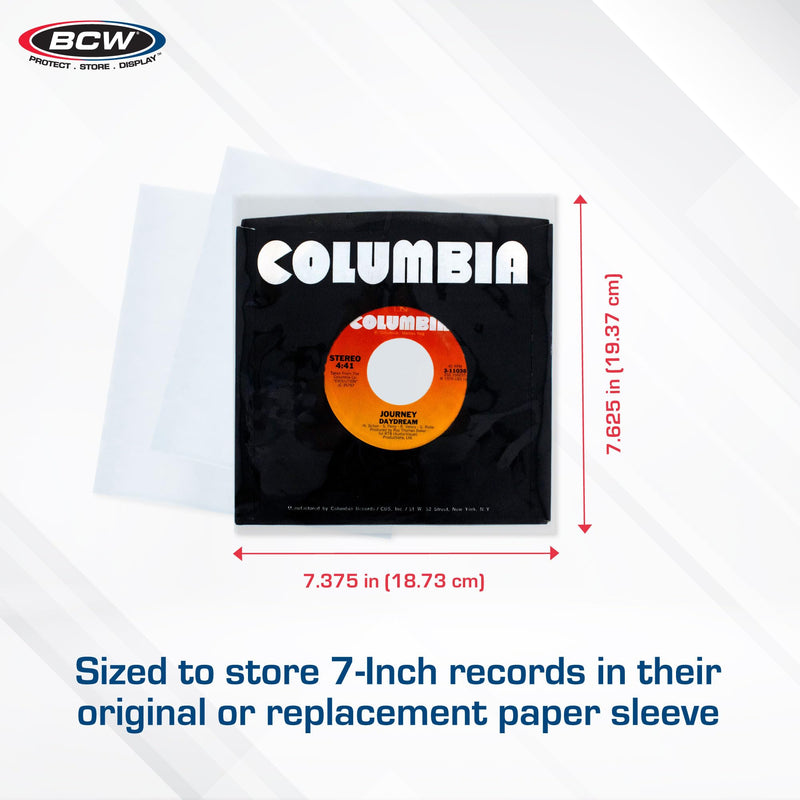BCW 100 Vinyl 45 RPM 7" Record Poly Outer Record Sleeves | Album Covers | Crystal Clear | Record Covers | 2 Mil Thickness | Vinyl Record Storage | Dust and Scratch Protection | Vinyl Record Sleeves 1 Pack