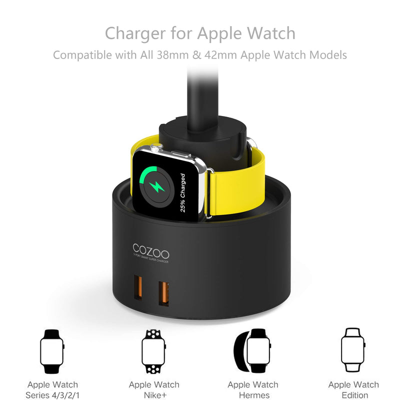 Headphone Stand with 5 USB Charger COZOO Desktop Gaming Headset Holder Hanger with 5 USB Charging Station,Watch Stand and Watch Wireless Charging,Accessories for Gaming,DJ,Wireless Earphone Display