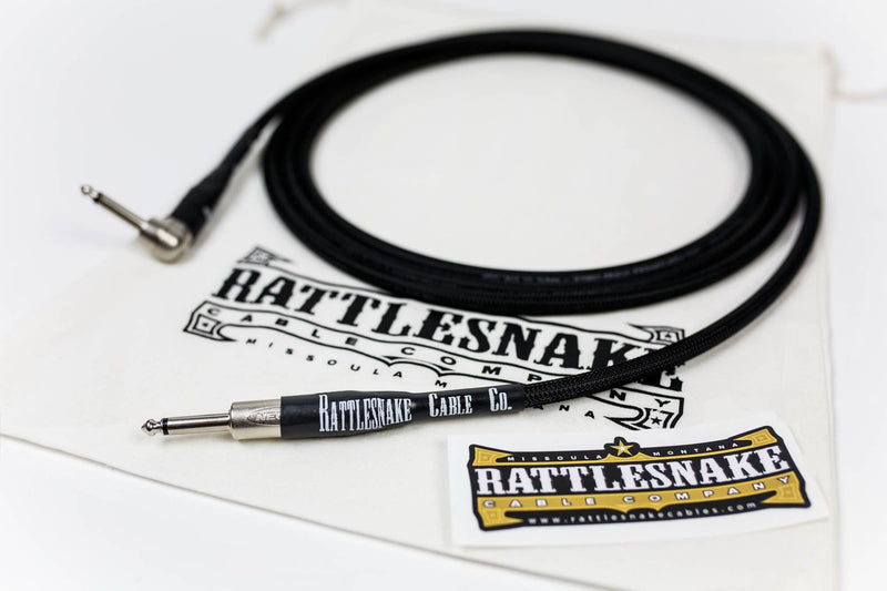 Rattlesnake Cable - 10 Foot Standard Black Guitar Instrument Cable Straight to Right Angle 1/4-Inch plugs
