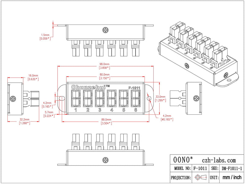 F-1011 6-Position 45A Power Pole Distribution Block Module, Connector Power Splitter Distributor Source Strip.