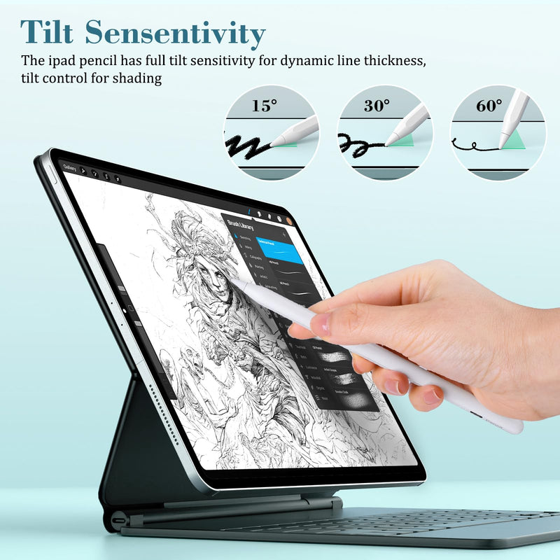 Stylus Pen for iPad, 10 Mins Fast Charging Apple iPad Pencil 1st/2nd Generation with Palm Rejection, Tilt Sensitivity for iPad 6/7/8/9/10, iPad Pro 11" and 12.9", iPad Air 3/4/5, iPad Mini 5/6 A-white