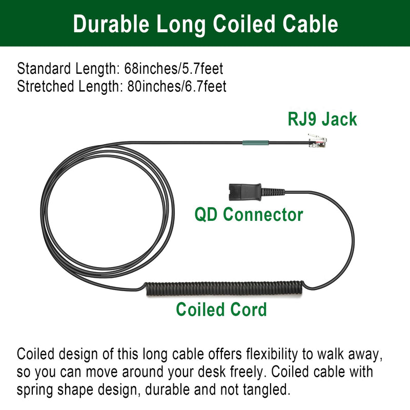 U10P Headset Adapter RJ9 to QD Cable for Plantronics Quick Disconnect Headset Cord Compatible with Polycom VVX411 VVX410 VVX311 VVX310 Plantronics ShoreTel Avaya NEC Aastra Mitel Nortel Landline Phone