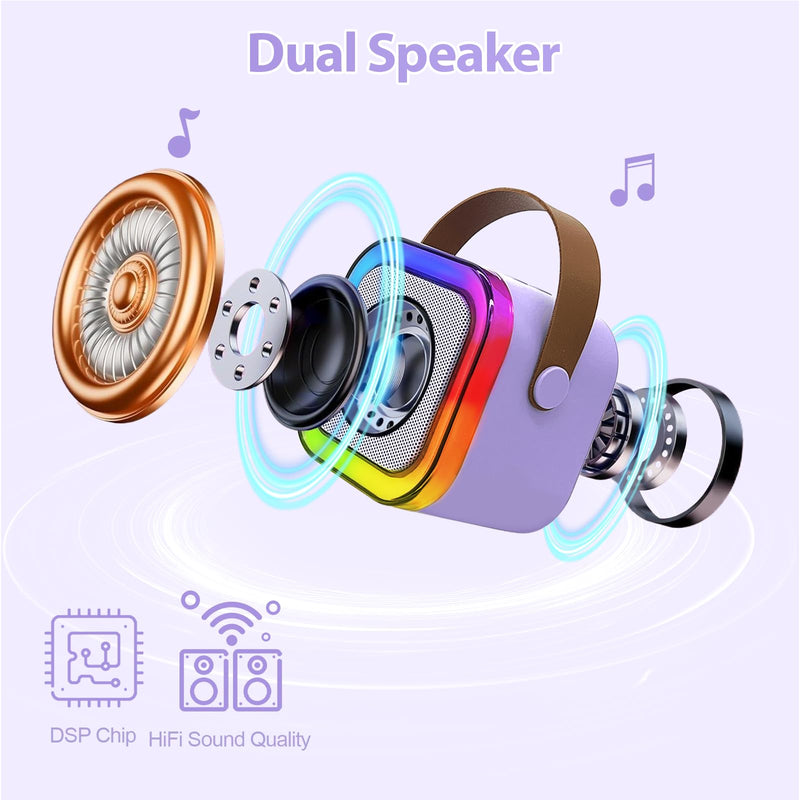 Mini Karaoke Machine for Kids, Birthday Easter Gifts Toys for Girls Boys Ages 3-12+, Portable Bluetooth Speaker with Upgraded 2 Wireless Microphones, Toddler Toys for Singing Home Party Family, Purple