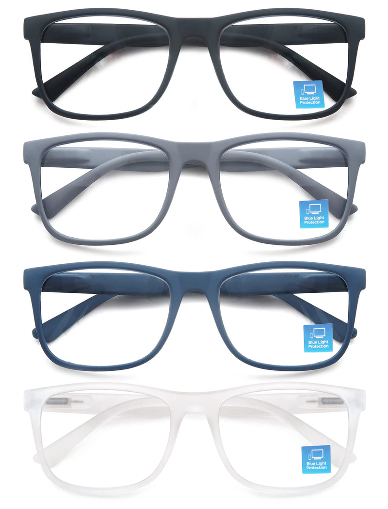 Blue Light Blocking Reading Glasses Men Large Oversized Square Readers Wide fit Cheaters for Men W/Big Head/Large Face Matte Black+clear+gray+blue 1.25 x