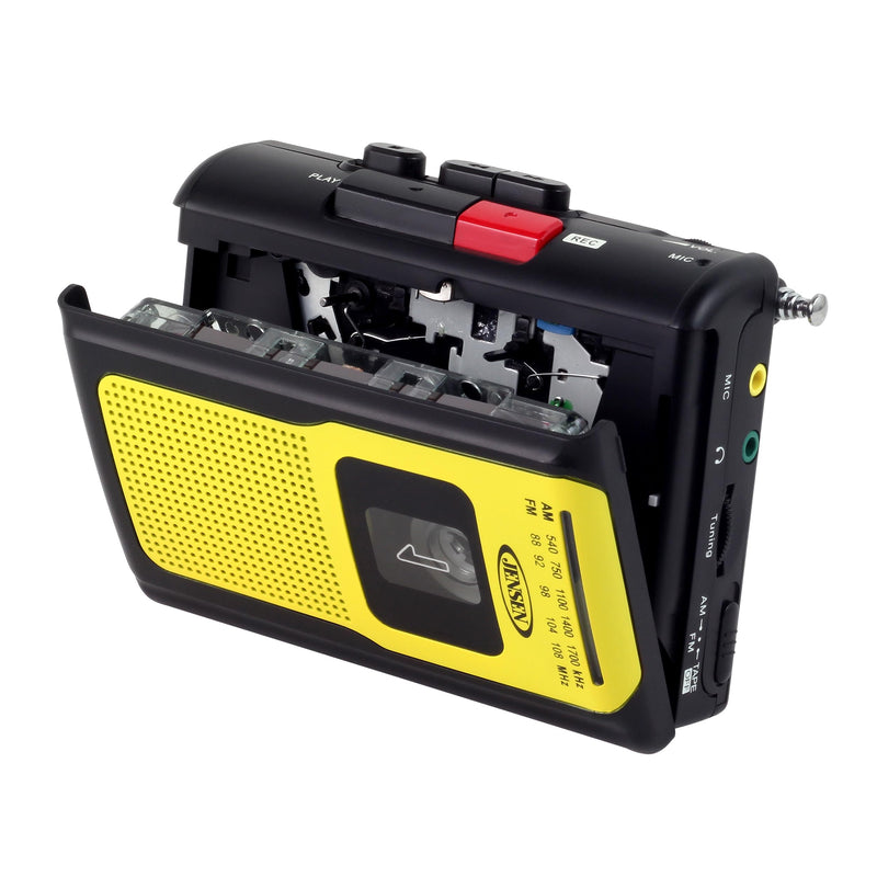 Jensen Retro Portable AM/FM Radio Personal Cassette Player Compact Lightweight Design Stereo AM/FM Radio Cassette Player/Recorder & Built in Speaker (Yellow) Yellow