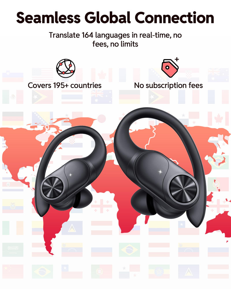 PocBuds Bluetooth Headphones Wireless Earbuds 80hrs Playtime Wireless Charging Case Digital Display Sports Ear Buds with Earhook Deep Bass IPX7 Waterproof Over-Ear Earphones for TV Phone Laptop Black AI Buds Pro