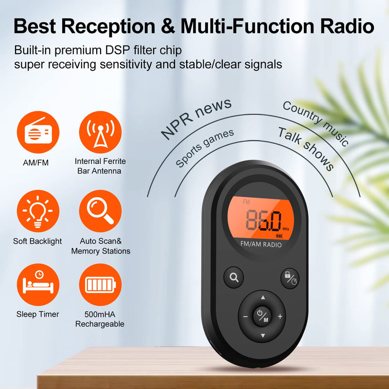 [AUSTRALIA] - AM FM Portable Radio,Personal Pocket Radio Rechargeable with Best Reception,Long Battery Life,Stereo Earphone,Small Digital Transistor Radios for Hiking,Walking,Jogging 