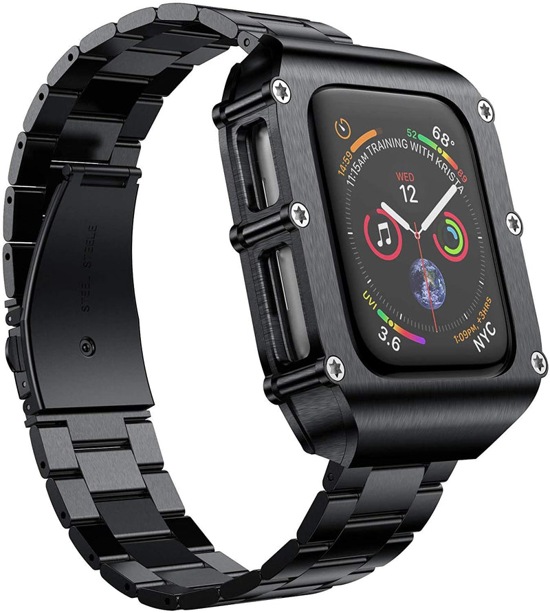Compatible with Apple Watch Series 3 42mm Case Screw Fixed, Stainless Steel Case with Band for men for 42mm Series 3 Series 2 Series 1
