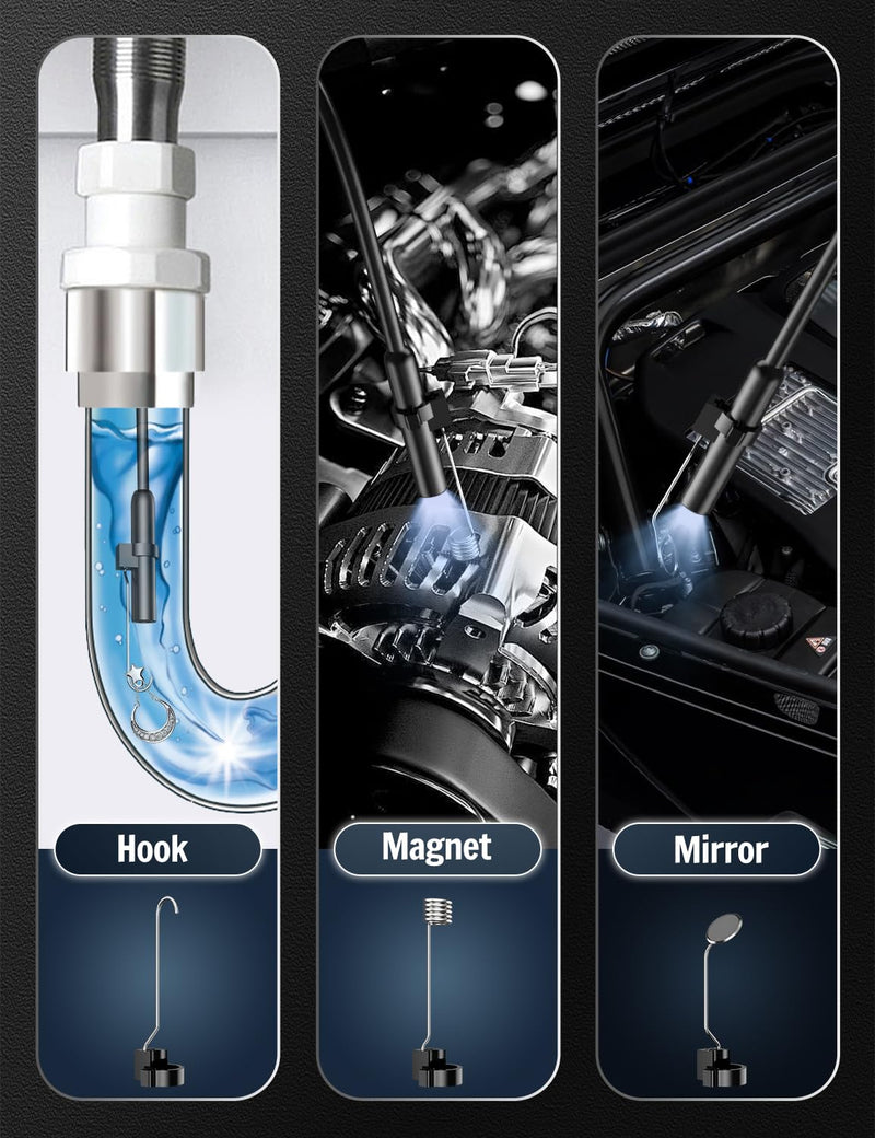 Endoscope Camera with Light, 1920P HD Borescope with 8 Adjustable LED Lights, Borescope with 16.4ft Semi-Rigid Snake Camera with Light, 7.9mm IP67 Waterproof Inspection Endoscope for iOS and Android AN112-16.4ft