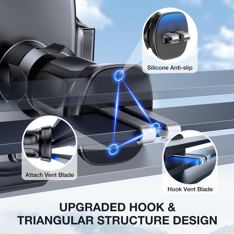 miracase Upgraded Wider Clamp Phone Holders for Your Car, Metal Hook Air Vent Car Mount [Thick Cases Friendly] Automobile Hands Free Compatible with iPhone 17/16/15/14/13 Series All Smartphone Black Air Vent-Mirrored