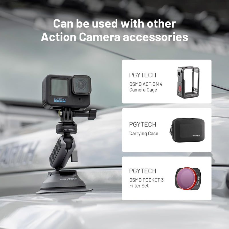 [AUSTRALIA] - PGYTECH CapLock Suction Cup Mount Compatible for DJI OSMO Action 4/3/2, Gopro 11/10/9/8, OSMO Pocket 2, Insta360 ONE RS, R, ONE X3, X2 with 1/4"-20 Standard Thread Adapter Suction Mount 