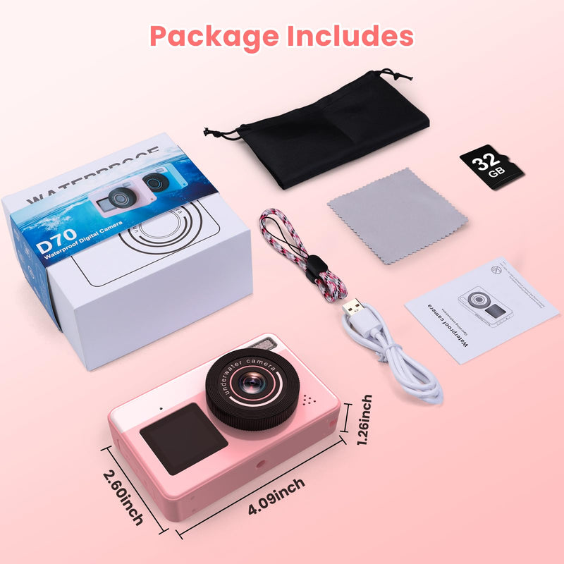 4K Waterproof Camera,10FT Underwater Digital Camera,48MP Floating Camera | for Snorkeling,Surfing,Swimming and Kayaking,Dual-Screen Selfie,Autofocus,18X Zoom,Fill Light,32GB Card,Type-C Rechargeable