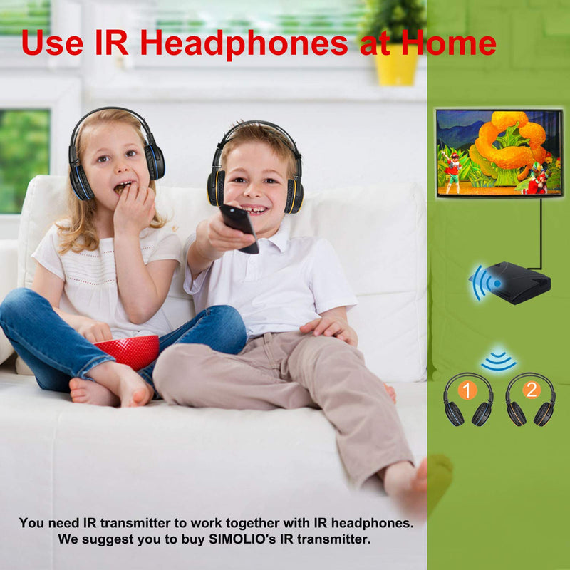 SIMOLIO IR Headphones for Car DVD, Wireless Honda Odyssey Infrared Headsets | 2 Pack 2-Channel Universal Foldable w/ Volume Limit, AUX Cable& Bag for Toyota Sienna, Chrysler Pacifica, GMC Yukon, uConnect