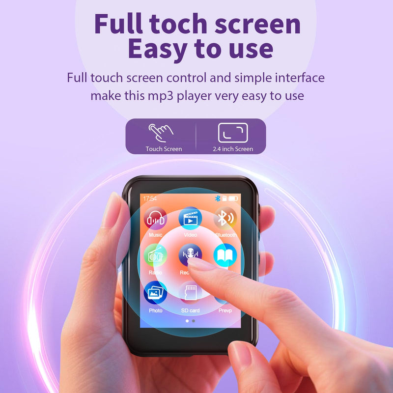 [AUSTRALIA] - 64GB MP3 Player with Bluetooth 5.3, QNGEE 2.4 inch Full Touchscreen Music MP3 for Kids, FM Radio, Voice Recorder, HiFi Sound, E-Book, Earphones Included Black & Orange Case 64GB 