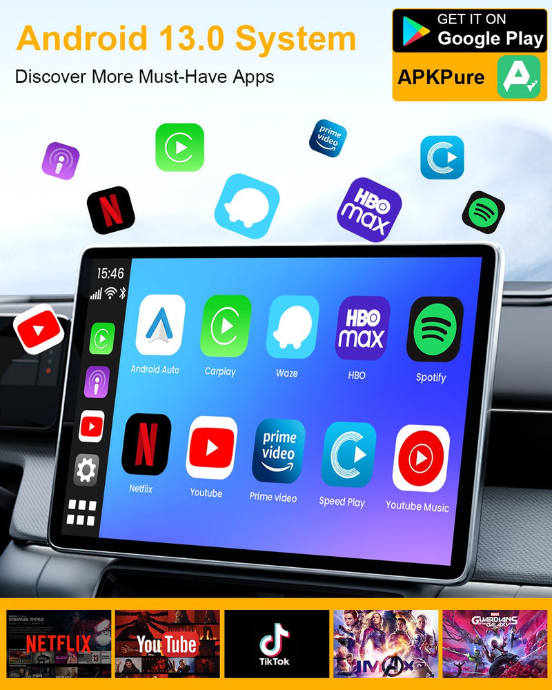 5-in-1 Android Auto Wireless Adapter and Apple CarPlay Adapter, Wireless Carplay Adapter with Netflix YouTube TF Card, Magic Ai Box for OEM Wired iPhone Car Play Cars, Plug & Play, Easy Setup Obsidian