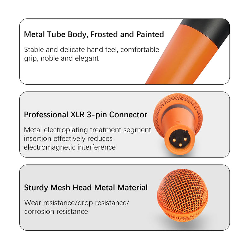 [AUSTRALIA] - Microphone For Singing, Metal Karaoke Microphone, Dynamic Microphone, Handheld Wired Microphone, Connect With Any 6.5mm Or 3.5mm Microphone Interface Audio Equipment (Orange) Orange 