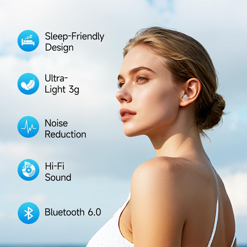 Sleep Earbuds Bluetooth 6.0, Mini Sleep Earbuds for Side Sleeper | Wireless Hidden Earbuds with LED Screen for Small Ears Sleeping / Working / Relaxing(Beige) Beige