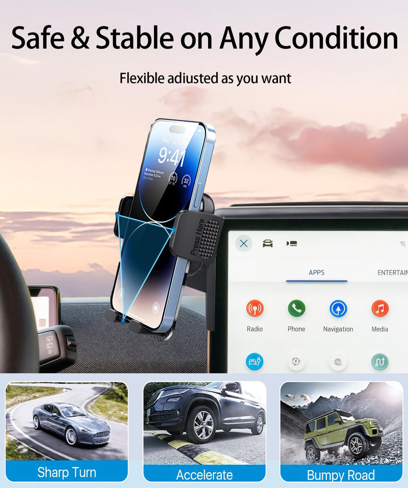 Car Phone Holder for 2021-2025 Ford Mustang Mach-E Accessories 15.5 Inch Screen Fixed Clip Adjustable 360 Degree Rotation Cell Phone Mount Hands Free Clamp Cradle