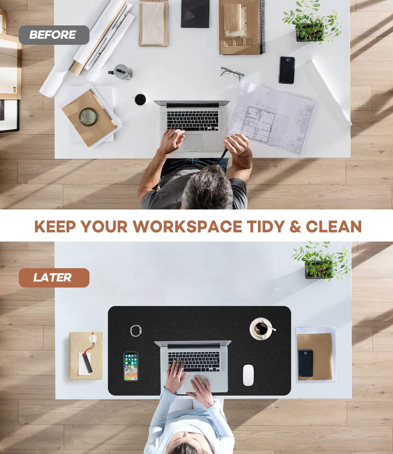 RostiKong Desk Mat Dual Use Office Desk Pad on Top of Desks PU Leather Desk Blotter Protector Computer Laptop Keyboard Writing Mouse Pad Waterproof Decorative Desk Cover Protector (16'' x 32'' Black) 16'' x 32'' Black + Black