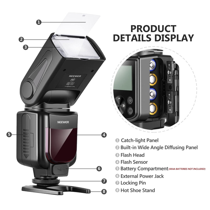 Neewer NW-670 TTL Flash Speedlite with LCD Display for Canon 7D Mark II, 5D Mark II III, IV,1300D, 1200D, 1100D, 750D, 700D, 650D, 600D, 550D, 500D, 100D, 80D, 70D, 60D and Other Canon DSLR Cameras