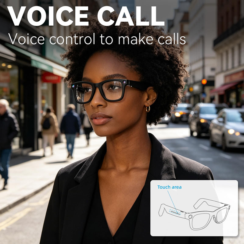 AI Smart Glasses with Camera, 1080P HD Anti-Shake Recording Glasses | ChatGPT Voice Assistant, UV Protection, Real-Time Translation,Open Ear Earbuds for Travel/Meetings/Vlog