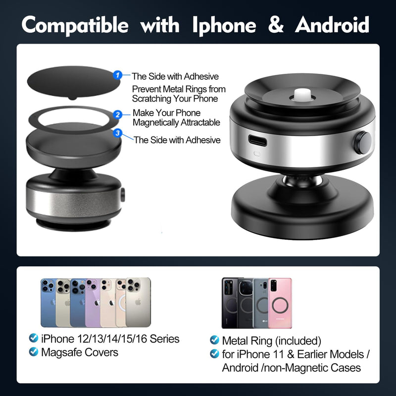 Suction Cup Phone Mount,Magnetic Phone Holder for Car,360°Adjustable Vacuum Suction Phone Mount, Foldable Portable Phone Holder for Car Accessories, Suitable for iPhone, Android, Samsung