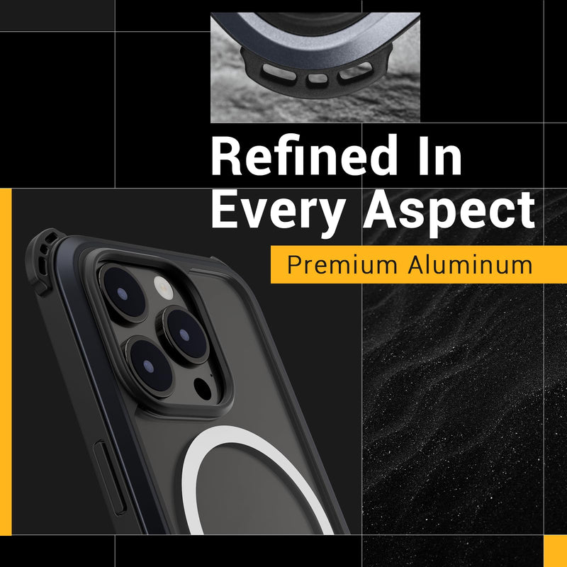 MAGEASY Case with Strap for iPhone 15 Pro - Ultimate 22ft Drop Protection, 6.1" Crossbody Case with Lanyard, Compatible with MagSafe - Odyssey Ultra M | Embedded Metal Frame for iPhone 15 Pro 6.1" Metal Black (Odyssey Ultra M)
