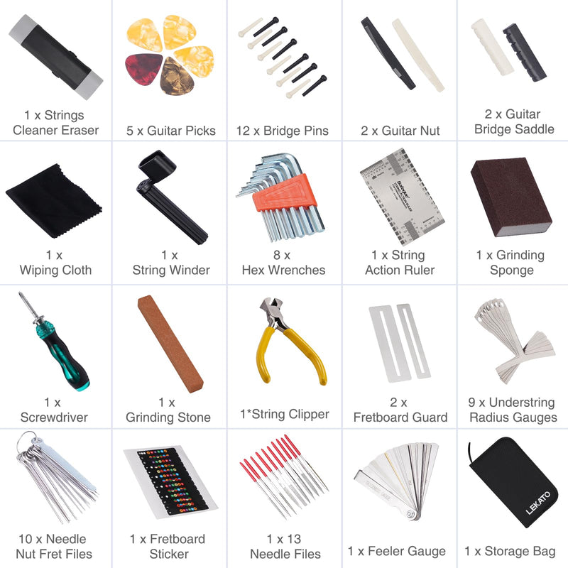 72Pcs Guitar Tool Kit, Guitar Repair Kit, Guitar Setup Kit, Professional Guitar Repairing Maintenance Tool Kit for Luthier Beginner, Guitar Accessories for Acoustic Guitar Ukulele Bass Banjo 72 Pcs
