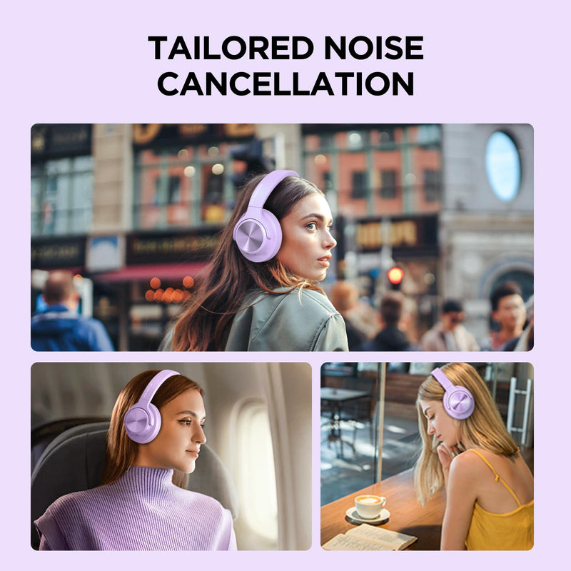 Hybrid Active Noise Cancelling Headphones 130H Wireless Over Ear Headphones | Bluetooth, Hi-Res Sound, Deep Bass, Spatial Audio, Dual Connection, Custom EQ via App, Comfortable Fit for Travel Home Office Purple