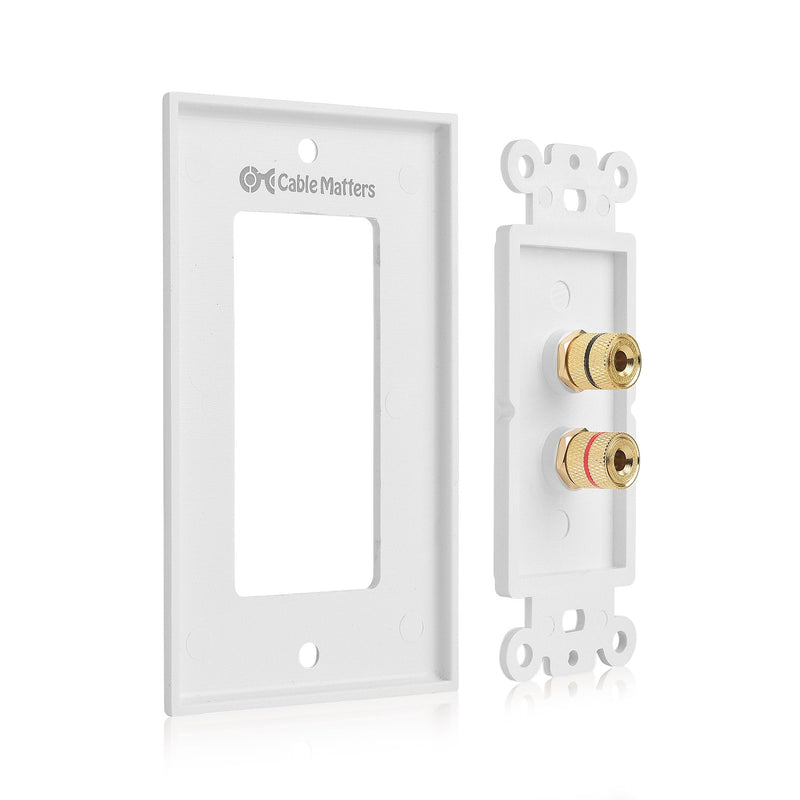 Cable Matters 2-Pack Speaker Wire Wall Plate, Gold Plated Speaker Wall Plate, Banana Plug Wall Plate for 1 Speaker, White 1-Speaker