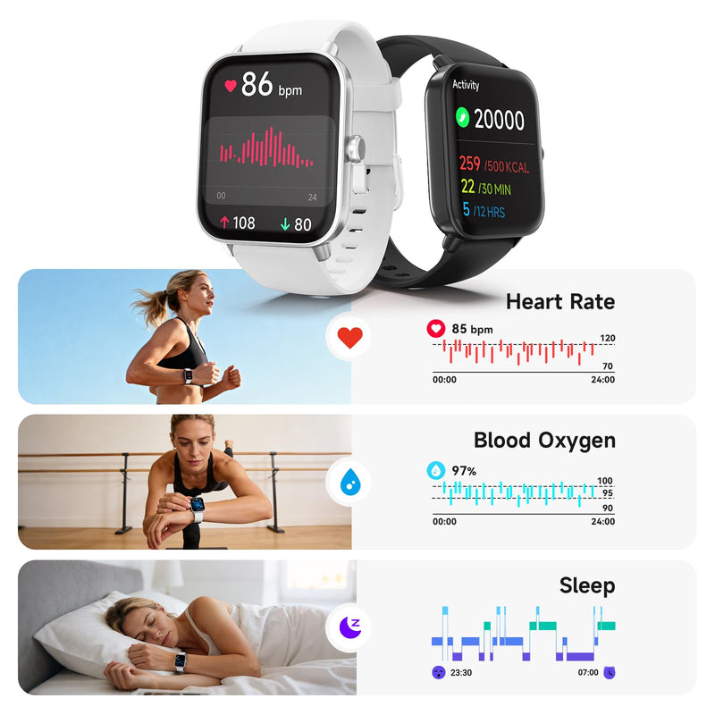 Smart Watches for Men,1.85" HD Display Compatible iPhone/Android (Answer/Make Calls),110+ Sport Modes Fitness Tracker with Heart Rate/Sleep/Sp02 Monitor,IP68 Waterproof (White, 1.85)