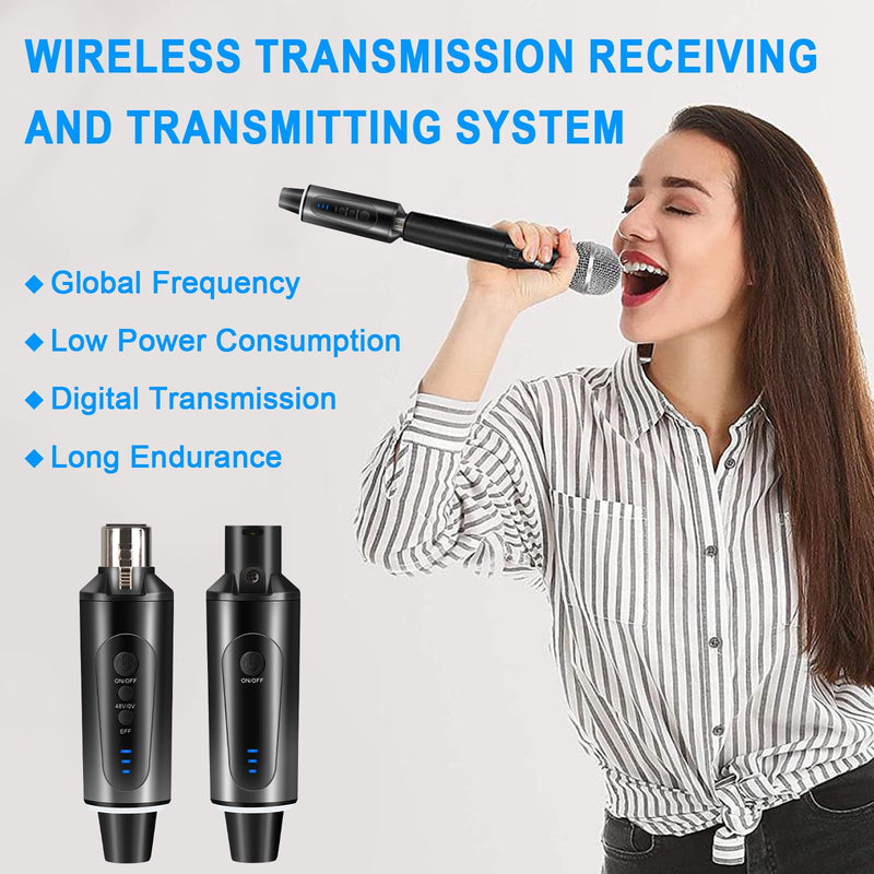 Depusheng S5 Wireless Microphone System Wireless Guitar Transmitter Receiver XLR Plug-on for Dynamic and 48V Condenser Microphones, Audio Mixer, with 48v Phantom Power and Reverb Switch