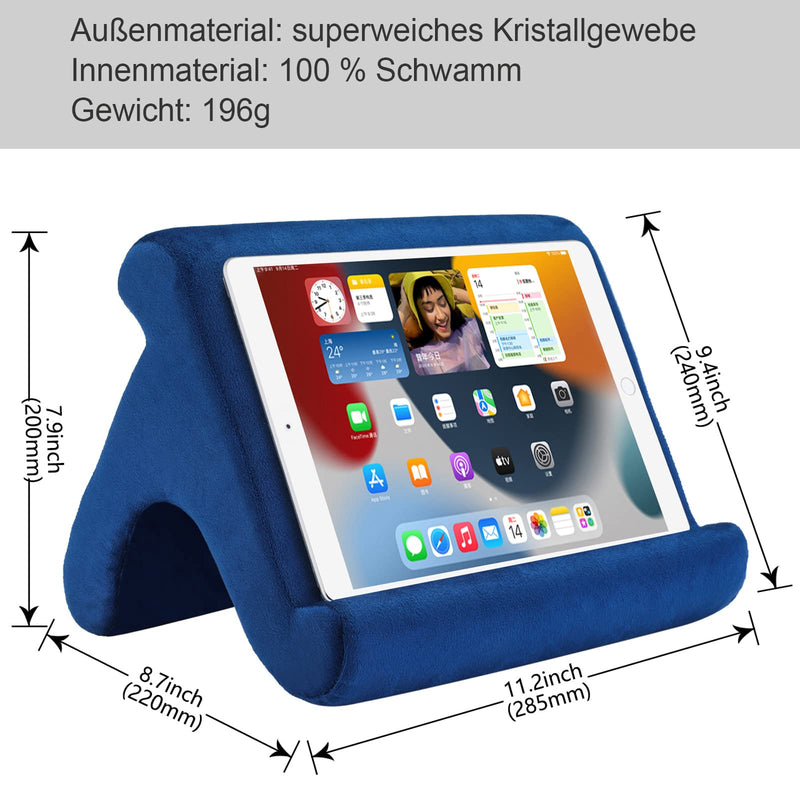 Tablet Pillow Stand Holder Dock for Bed with 3 Viewing Angles , Compatible with all tablets ,Phones and iPad Pro 9.7, 10.5,12.9 Air Mini 4 3, Kindle, E-Reader and books(Navy) Navy