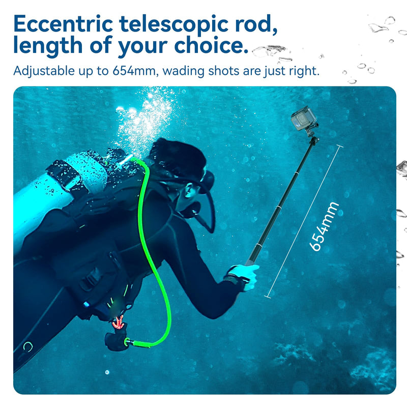TELESIN 360° Waterproof Selfie Stick 25.75" w Hand Strap Underwater Dive Diving Extension Stick Pole Monopod for GoPro Max 12 11 10 9 8 7 Insta360 X3 GO3 Ace Pro DJI Action 5 Pro 4/3 Osmo Pocket 3