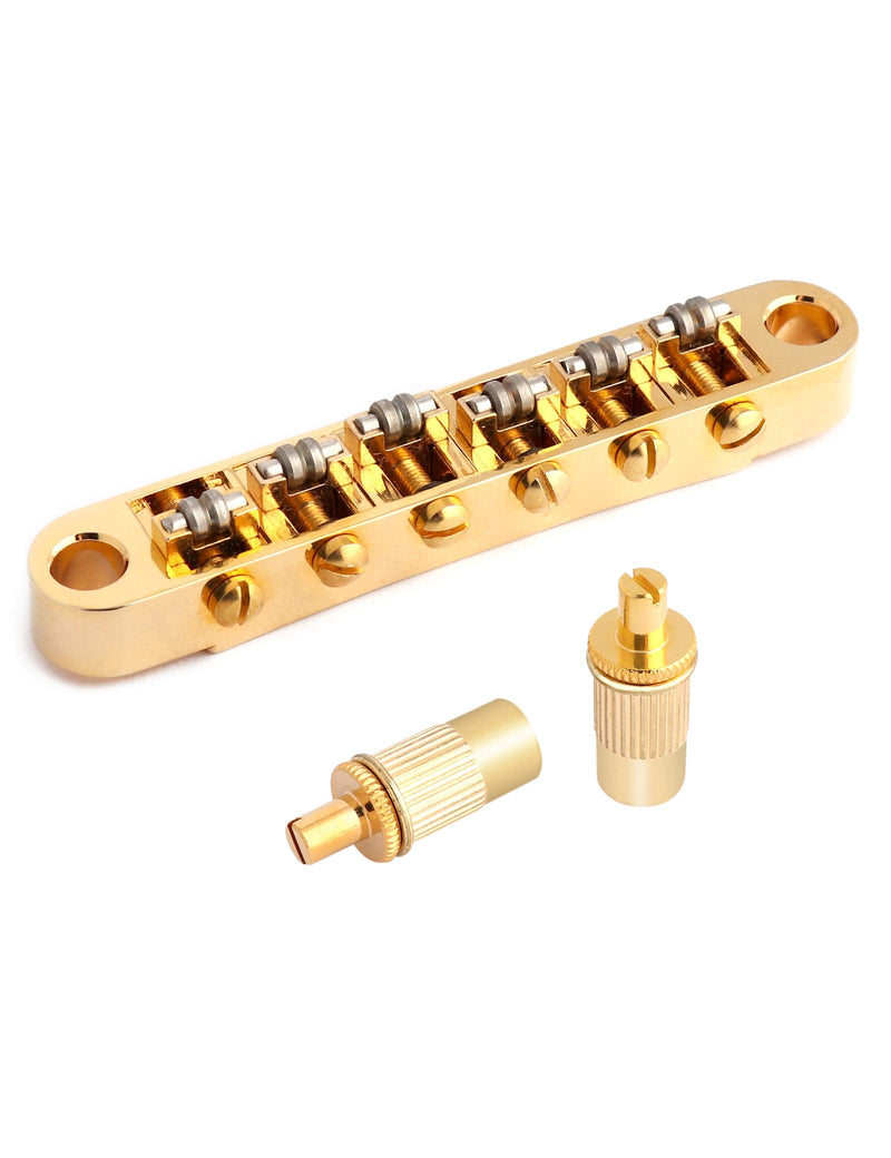 Holmer Tune-O-Matic Style Guitar Bridge Roller Saddles 6 String Gold Plated Compatible with LP Les Paul SG Style Electric Guitar Parts Replacement.