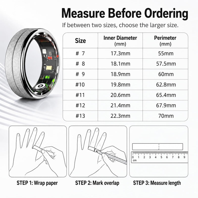 Smart Ring for Women Men Fitness Ring with Sleep Tracking Heart Rate Trends | Step Counter 5ATM Waterproof Activity Tracker Ring 5-7 Days Battery for Android iOS Silvery 11#