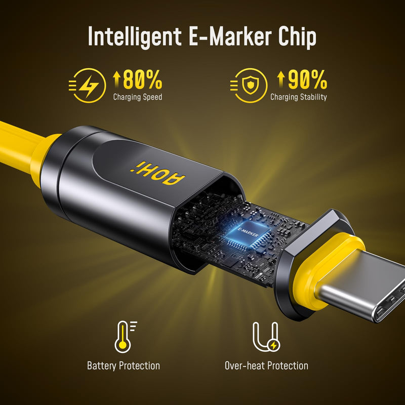 AOHI 80Gb/s USB4 2.0 Cable 3.3FT with up to 120Gbps Bandwidth Boost Dual 8K/4K Display 240W PD 3.1 Fast Charging The Future Adonis for Mac mini M4 Pro MacBook iPhone 17 Pro Max, SSD,Docking, Yellow 3.3 FT
