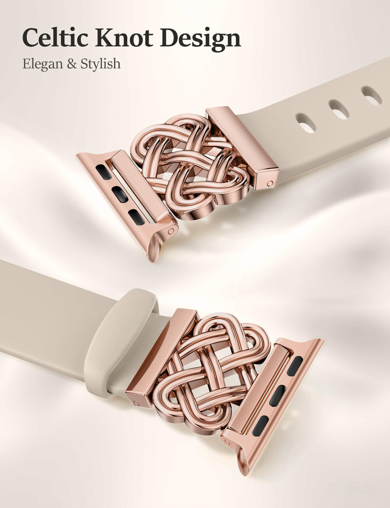 Minyee 2 Packs Band Compatible with Apple Watch Band Women 42/46/38/40/41/44/45/49mm, Celtic Knot Silicone Band & Adjustable Chain Strap Link Bracelet