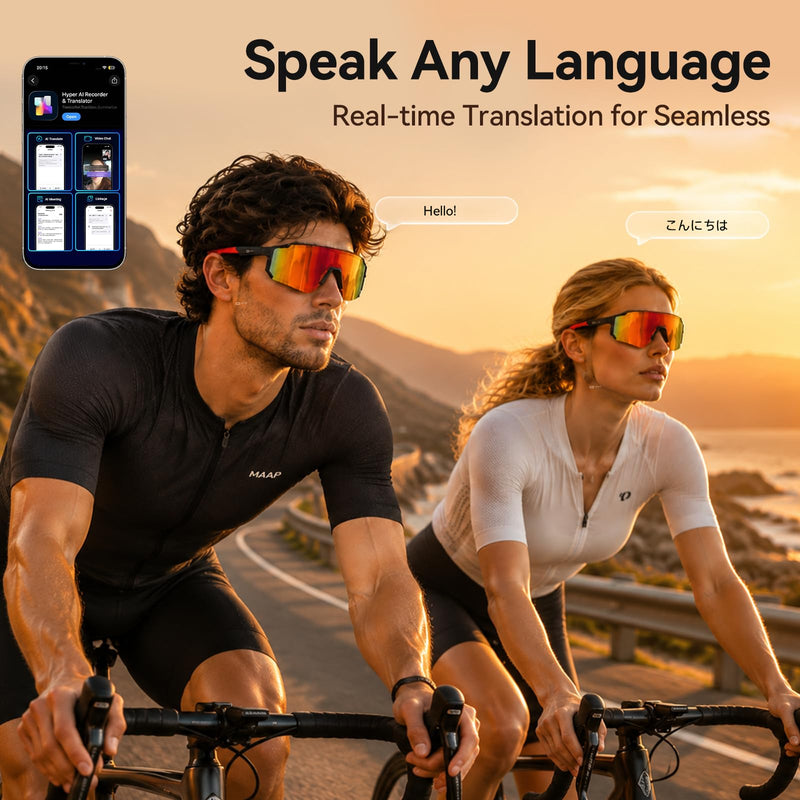 AI Smart Sports Sunglasses for Men/Women, Bluetooth Glasses for Cycling Running Driving, UV400 Polarized Lenses, Bluetooth 5.4, 6-8H Playtime, Outdoor UV Protection and Voice Control(Orange) Orange