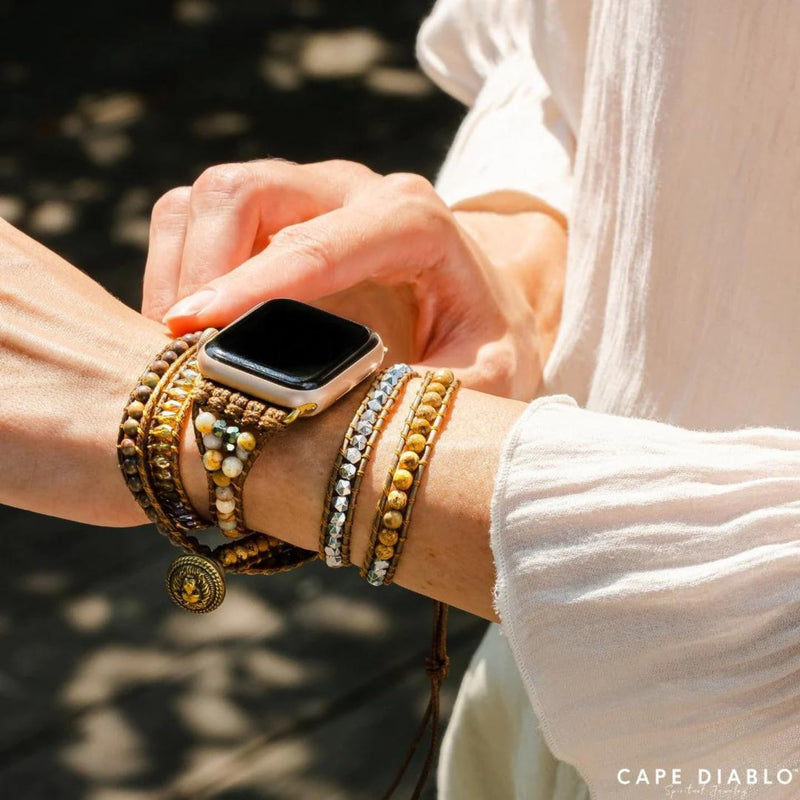 Cape Diablo Handmade Boho Watch Band Compatible with Apple Watch 49MM 45MM 44MM 42MM 41MM 40MM 38MM Beaded Wrap Bracelet for iWatch SE/9/8/7/6/5/4/3/2/1, Fancy Strap for Women Moonlight Goddess