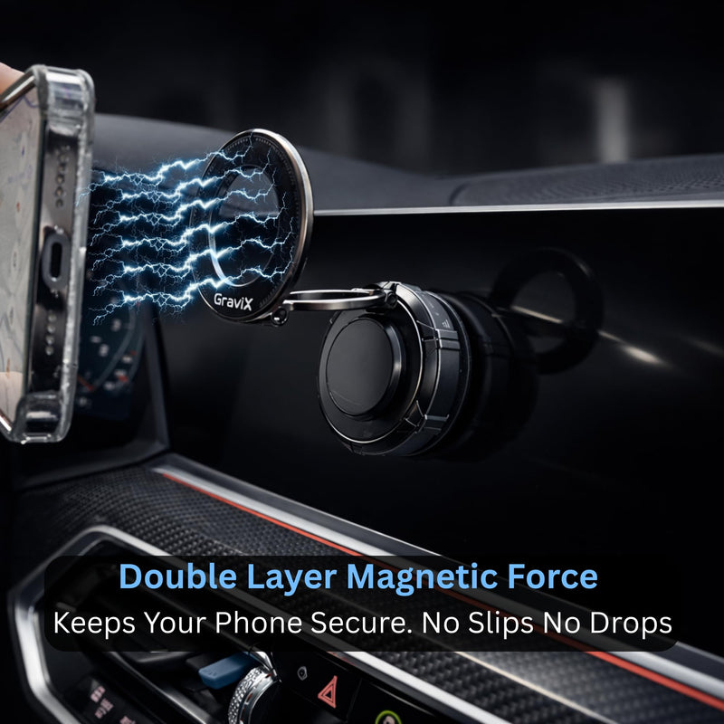 GraviX Magnetic Car Phone Holder for MagSafe, Powerful Magnet, Strong Suction, Anti-Vibration ARM, 360° Adjustable Dashboard & Windshield Car Mount