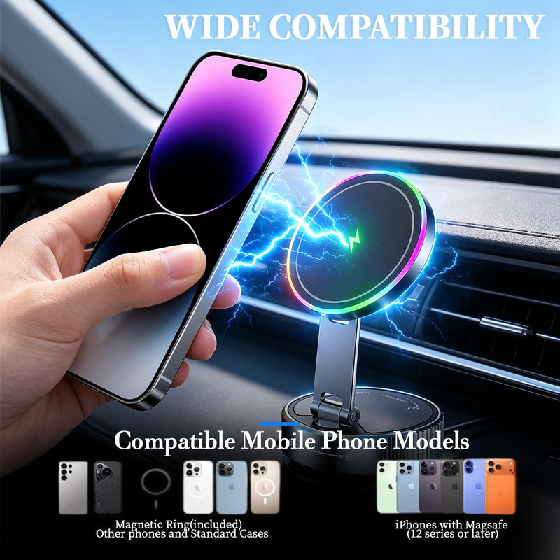 Car Phone Mount Charger, 15W Fast Charging Magnetic Suction Phone Holder
