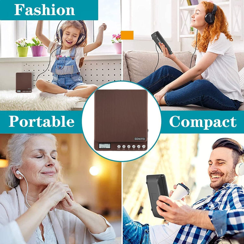 Portable CD Player with Built-in Speakers 2000mAh Rechargeable Walkman CD Player Portable Double 3.5mm Stereo Headphones Jack, Anti-Skip Compact Discman Music Player for Kids Car CD Player 606 Brown