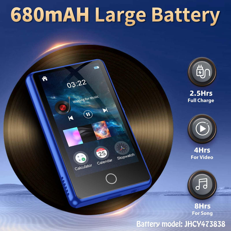 [AUSTRALIA] - 80GB MP3 Player with Bluetooth，3″Full Video Format Portable MP3 Player for Kids，MP4 Music Player with Speaker, FM Radio, Voice Recorder, Up to 256GB,Blue Blue 
